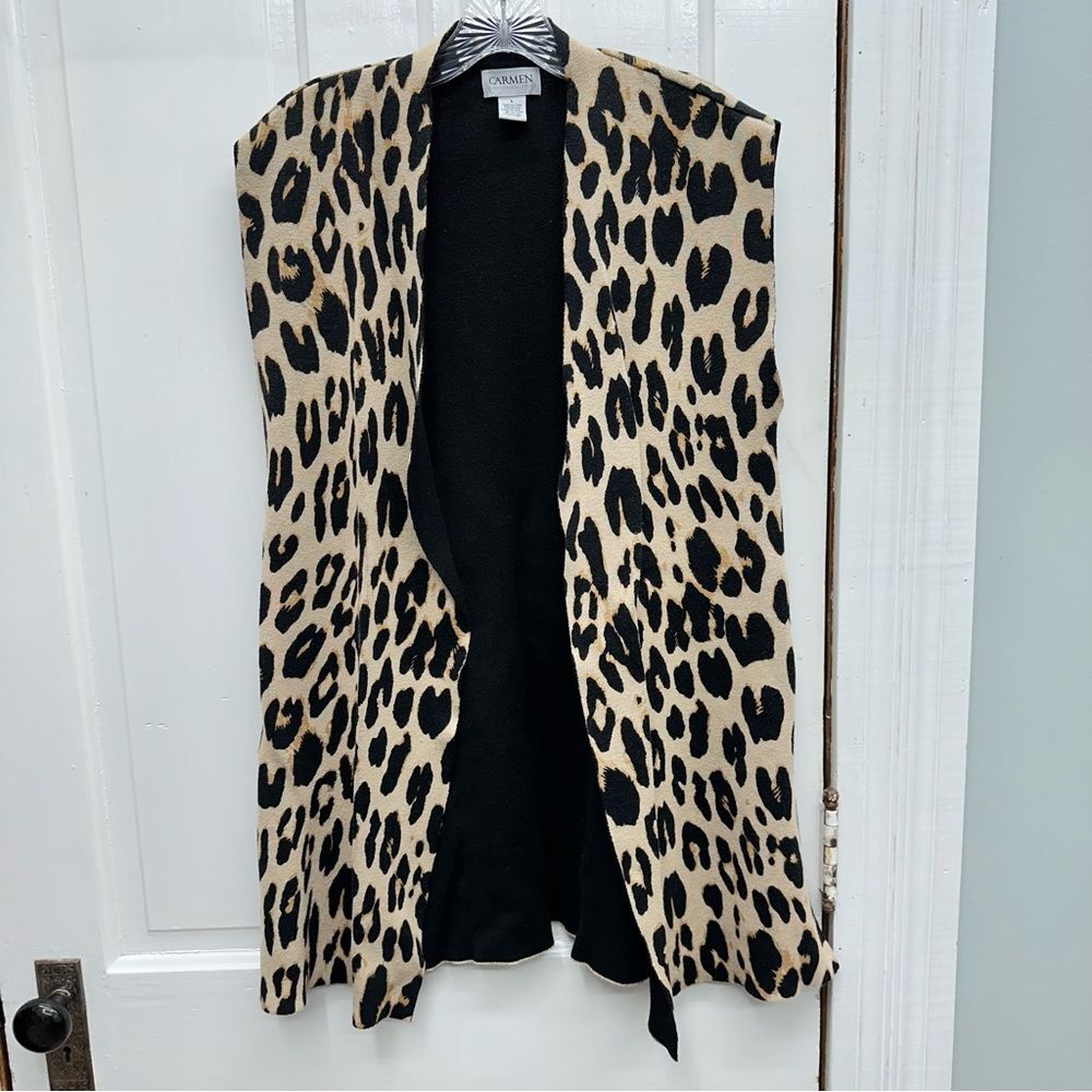 Carmen Marc Valvo leopard print sleeveless cardigan women's large